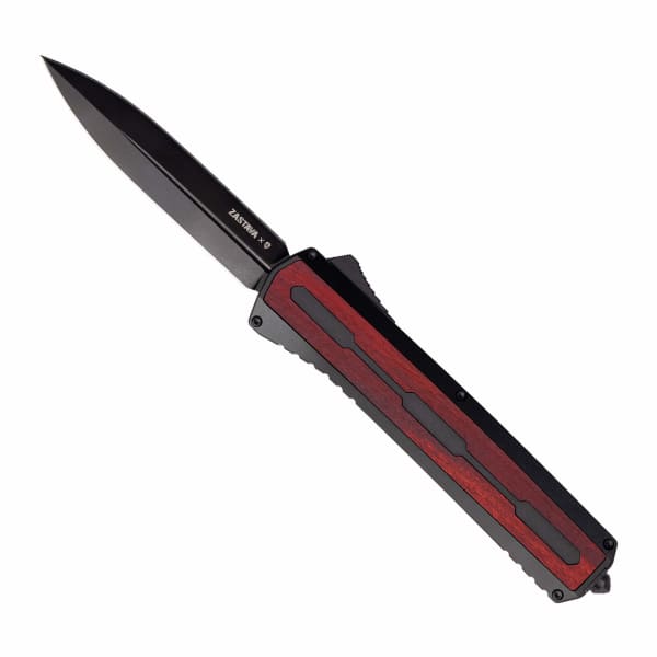 Tekto A7 Zastava Black S35VN Dagger Blade Red Wood Handle Black Accents Fine Edge Automatic/OTF Knife A7R-T6WRD-S35BK3-A1