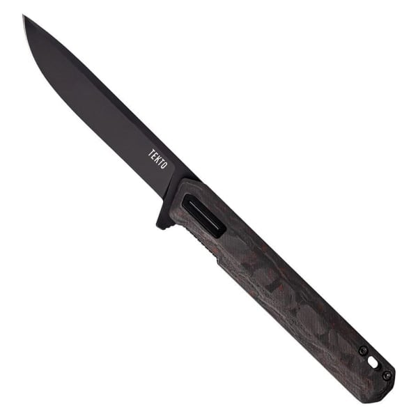 Tekto F2 Bravo Black D2 Blade Forged Red Carbon Black Titanium Accents Fine Edge Folding Knife F2R-CCRD-D2BK1-A1
