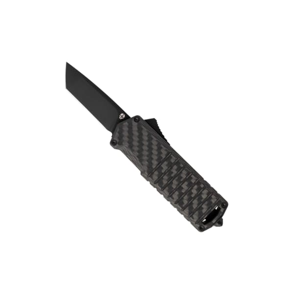 Tekto A2 Badger Black D2 Tanto Blade Carbon Fiber Handle Black Accents Fine Edge Automatic/OTF Knife A2S-CFBK-D2BK2-A1