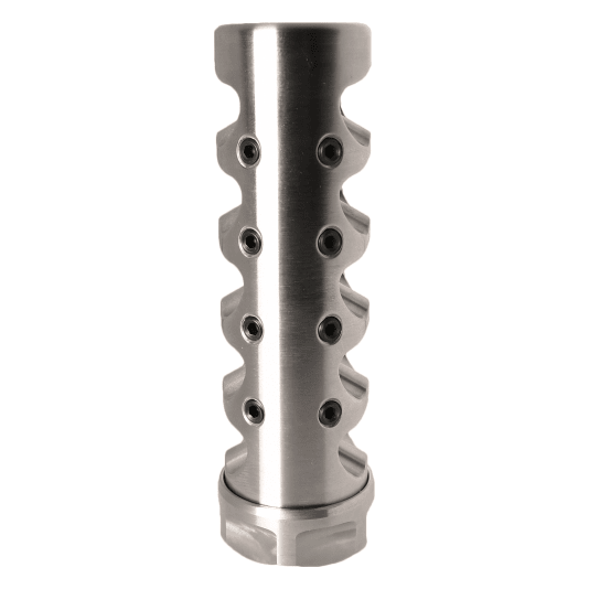 American Precision Arms Fat Maxx 4.3" Long 1.225" Diameter 11 oz 5/8x24 / 6.5mm / Stainless Self-Timing Muzzle Brake FMX5865S
