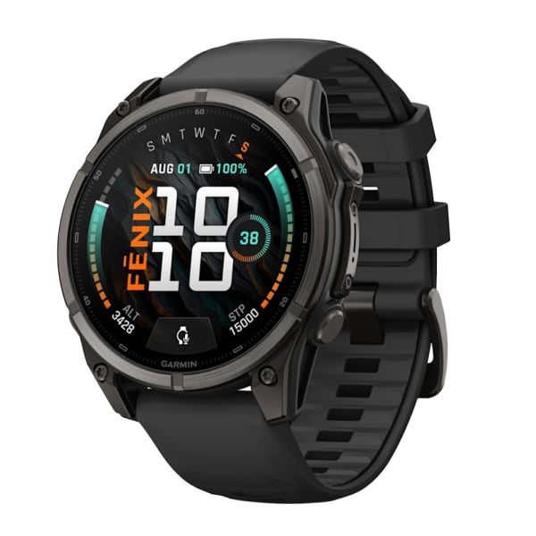 Garmin Fenix 9 47mm Carbon Gray DLC Titanium-Color Smartwatch w/ Built-In Flashlight, AMOLED Display, Black Silicone Band 010-04762-10