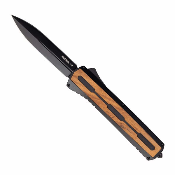 Tekto A7 Zastava Black S35VN Dagger Blade Brown Wood Handle Black Accents Fine Edge Automatic/OTF Knife A7R-T6WBR-S35BK4-A1