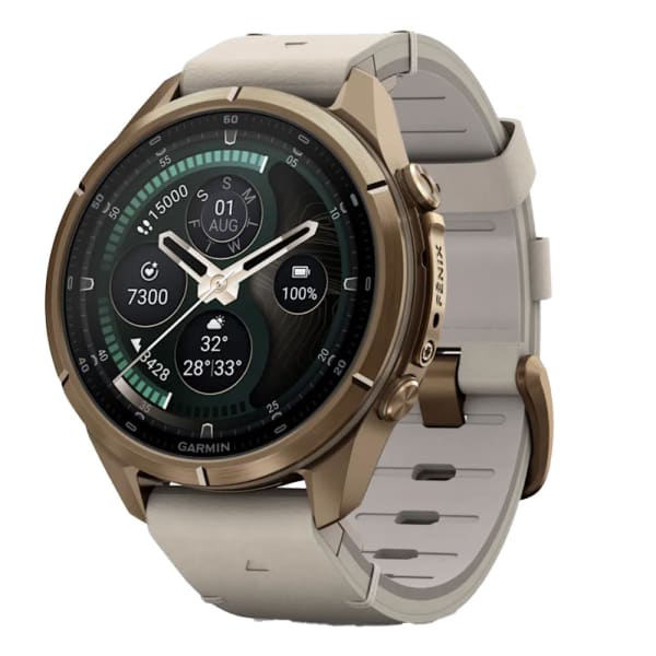Garmin Fenix 9 Pro 43mm Autumn Gold Ti Smartwatch w/inReach Premium,AMOLED Display,Bone Leather Band&amp;Cream-French Gray Silicone Band 010-04335-40