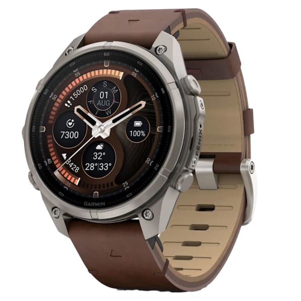 Garmin Fenix 9 Pro 47mm Titanium Smartwatch w/inReach Premium,AMOLED Display, Walnut Leather Band &amp; Pebble Gray-Silver Gray Silicone Band 010-04336-40