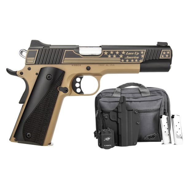 Kimber "Lace Up America" Boot Campaign 1911 .45 ACP Pistol Bundle w/(2) 7rd Mags, Mission First Tactical Holster &amp; Mag Holster, &amp; Range Bag 3700896