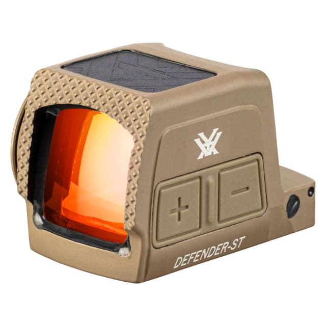 Vortex Optics Defender ST Tan Enclosed Solar Micro Red Dot Sight w/3 MOA Dot &amp; 32 MOA Circle, Motion Activated, DeltaPoint Pro Mount DFST-MRD3-E-T