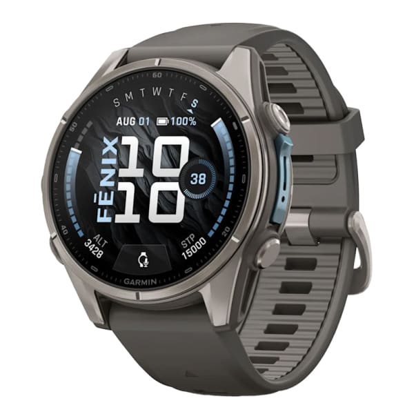 Garmin Fenix 9 43mm Titanium-Color Smartwatch w/ Built-In Flashlight, AMOLED Display, Pebble Gray Silicone Band 010-04761-10