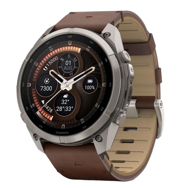 Garmin Fenix 9 Pro 51mm Titanium Smartwatch w/inReach Premium,AMOLED Display, Walnut Leather Band &amp; Pebble Gray-Silver Gray Silicone Band 010-04337-40