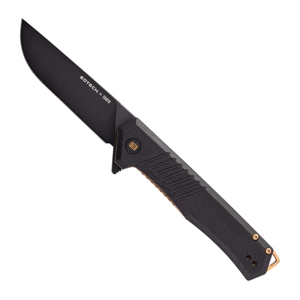 Tekto F1 Alpha EOTech Edition Black D2 Blade Black G10 Handle Bronze Accents Fine Edge Folding Knife F1R-G1BK-D2BK1-A3-EO