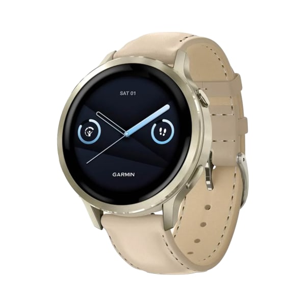 Garmin Venu 4 41mm Beige w/Lunar Gold + Leather Advanced Health and Fitness Smartwatch 010-03013-03