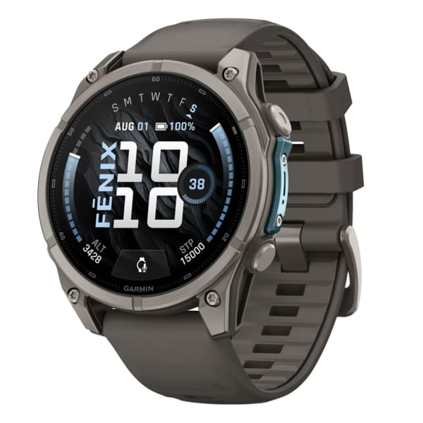 Garmin Fenix 9 47mm Titanium-Color Smartwatch w/ Built-In Flashlight, AMOLED Display, Pebble Gray Silicone Band 010-04762-00