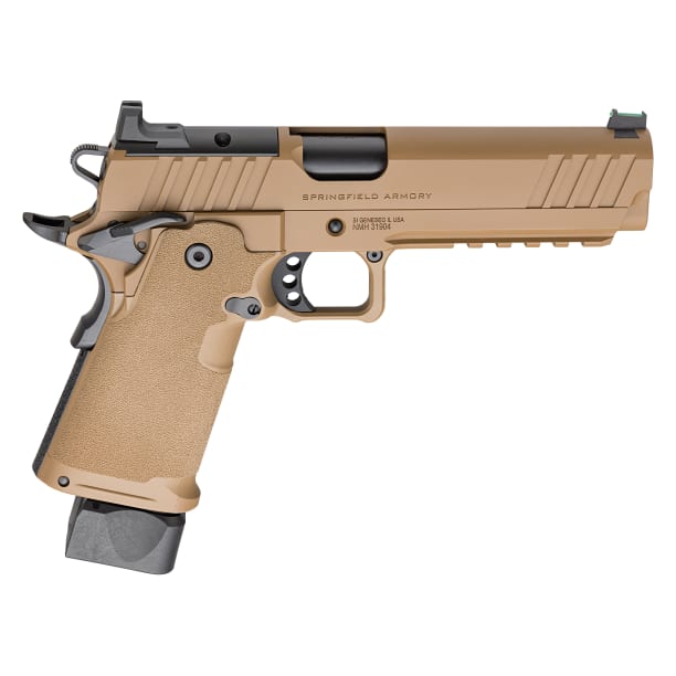 Springfield Armory 1911 DS Prodigy 9mm 5" Bbl Coyote Brown Handgun w/ AOS Plate, U-Notch Fiber Optic Sights, 1x17rd &amp; 1x20rd Mags PH9119AOSCB