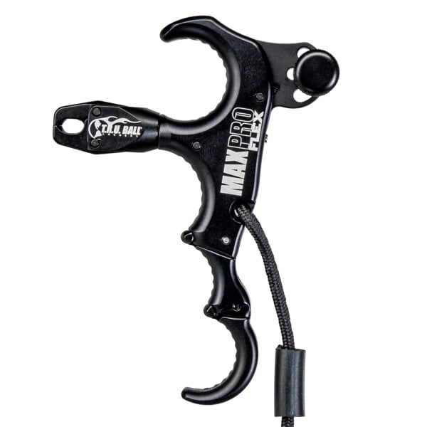 T.R.U. Ball Archery Max Pro Flex 4 Finger Aluminum/Brass Thumb Release with Lanyard Black Handle Release TMPF-BK