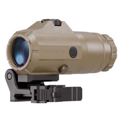 Sig Sauer JULIET4T-AMR 4x24mm Magnifier w/ Flip to Side Mount, Auto-Modified Reticle System, IPX8 Waterproof, Aluminum Housing, FDE SOJ4T011