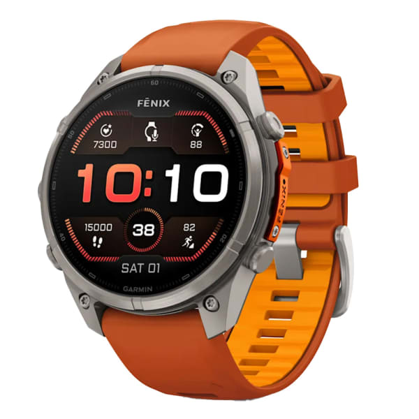 Garmin Fenix 9 Pro 47mm Titanium Smartwatch w/ Built-In Flashlight, AMOLED Display, Autumn Orange-Spark Orange Silicone Band 010-04336-05