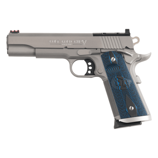Colt 1911 Gold Cup Trophy .45 ACP 5" Bbl Black Serrated Sights OR Ext Mag Well 8+1 Cap G10 Blue Scalloped &amp; Checkered Grip SS Pistol O5070XE-OR