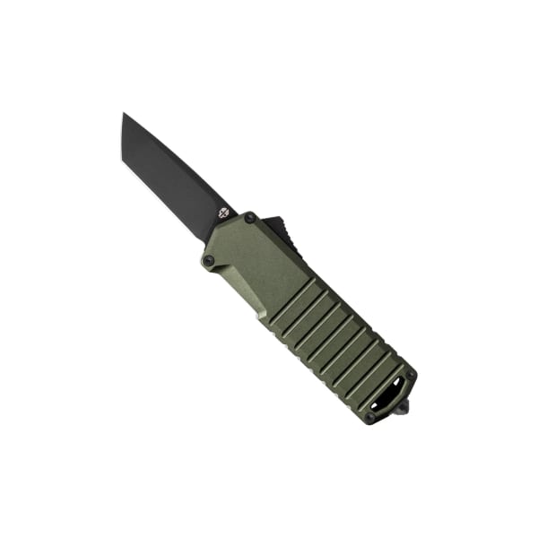 Tekto A2 Badger Black D2 Tanto Blade OD Green Aluminum Handle Black Accents Fine Edge Automatic/OTF Knife A2S-T6OD-D2BK2-A1