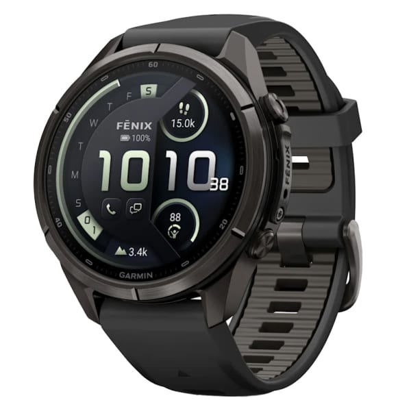 Garmin Fenix 9 Pro 43mm Carbon Gray DLC Titanium Smartwatch w/ inReach, AMOLED Display, Black-Pebble Gray Silicone Band 010-04335-10