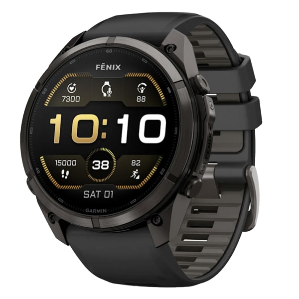 Garmin Fenix 9 Pro 51mm Carbon Gray DLC Titanium Smartwatch w/ Built-In Flashlight, AMOLED Display, Black-Pebble Gray Silicone Band 010-04337-15