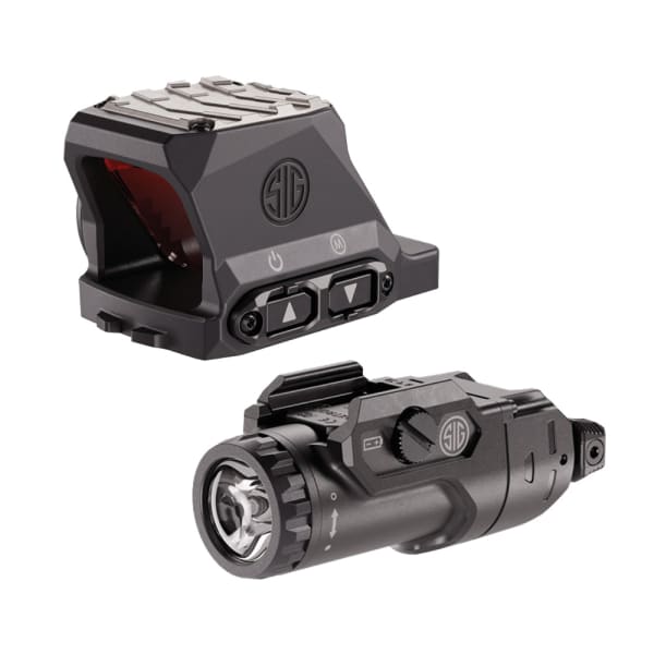 Sig Sauer XRAY5 Enclosed Compact Footprint 3.5 MOA Red Dot Reflex Sight &amp; FOXTROT2R Lightfight Bluetooth Rechargeable Weapon Light Combo Kit SOXF54320