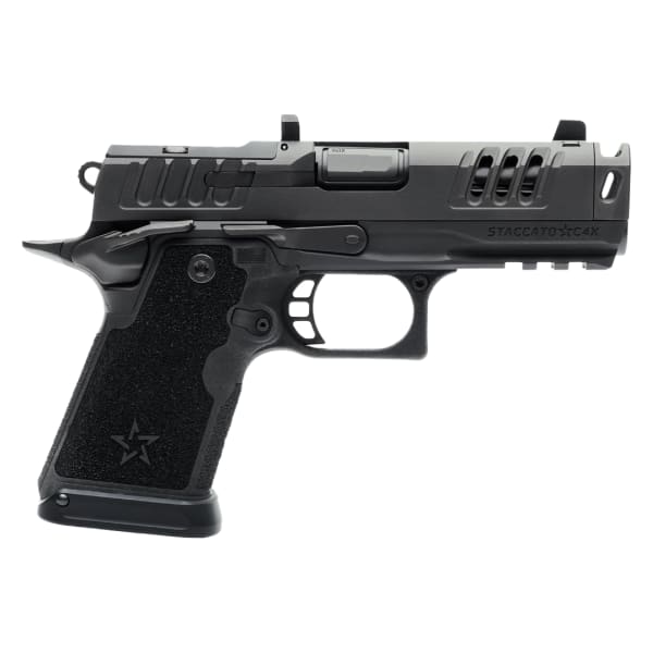 Staccato 2011 C4X Premium Package 9mm 4" DCL Bull Bbl Trijicon Sight X-Serrations AL Trigger &amp; Frame FDE Grip Pistol w/(4) 15rd Mags 20-2701-220107-01