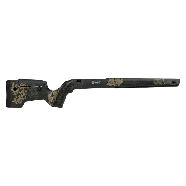 MDT CRBN Tikka T3X Short Action RH Fixed ARCA Highland Green and Flat Dark Earth Chassis System 114849-HGF