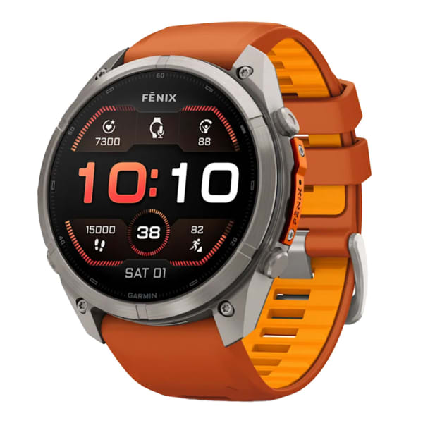 Garmin Fenix 9 Pro 51mm Titanium Smartwatch w/ Built-In Flashlight, AMOLED Display, Autumn Orange-Spark Orange Silicone Band 010-04337-05