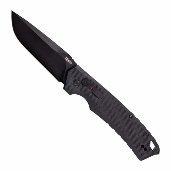 Tekto A3 Delta Black D2 Drop Point Blade Black G10 Handle Black Accents Fine Edge Automatic Knife A3R-G1BK-D2BK1-A1
