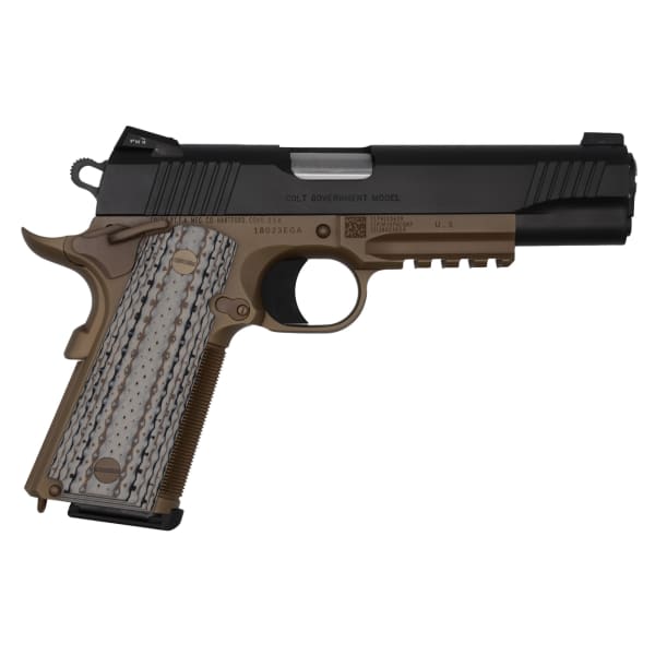 Colt 1911 Custom CQB Govt Model Rail .45 Auto 5" NM Bbl Ser 80 Rail Black Slide FDE Frame Pistol w/Pelican Case, Cleaning Kit, &amp; Spare Mag O1070CQB-FB