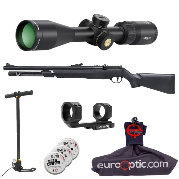 JTS AirStryke .22 Cal Black PCP Air Rifle with  1.175g Pellets, Athlon Neos HMR 4-12x40mm Center-X SFP MOA Reticle Riflescope &amp; Cantilever Mount, 4500
