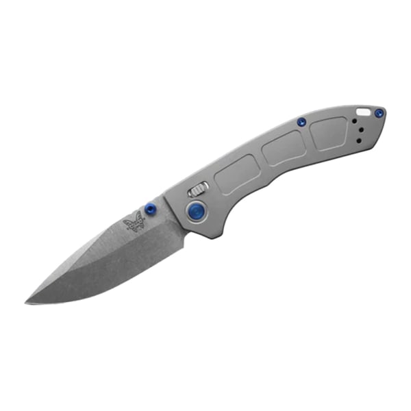 Benchmade Mini Narrows Drop-Point 20CV Stainless Steel (59-61 HRC) Blade AXIS Assist Gray 6Al-4V Titanium Handle Knife 743