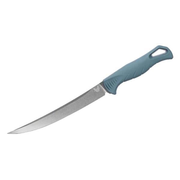 Benchmade Fishcrafter 7" Trailing-Point WATER MagnaCut Stainless Steel (60-62 HRC) Fixed Blade Depth Blue Santoprene Handle Knife 18010