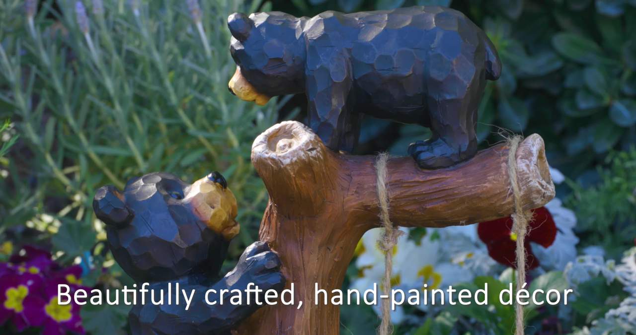 thumbnail video image 2 of Exhart Hand Painted Bear Family Tree Garden Statuary, 14 inch, Resin, Multicolor, 2 of 7