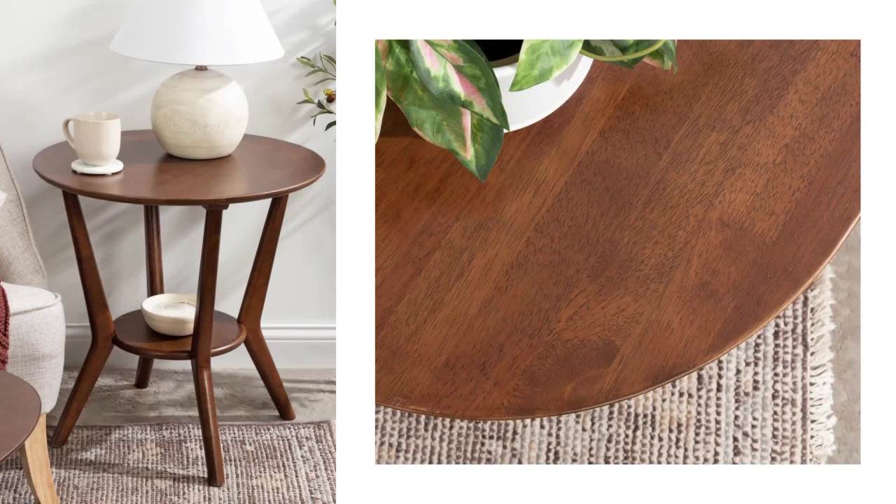 thumbnail video image 2 of Kate and Laurel Nylah Round Wooden Side Table, 24 x 24 x 24, Black, Modern Tiered Circle Living Room Table with Solid Wood Construction for Use as Bedroom Nightstand, 2 of 9