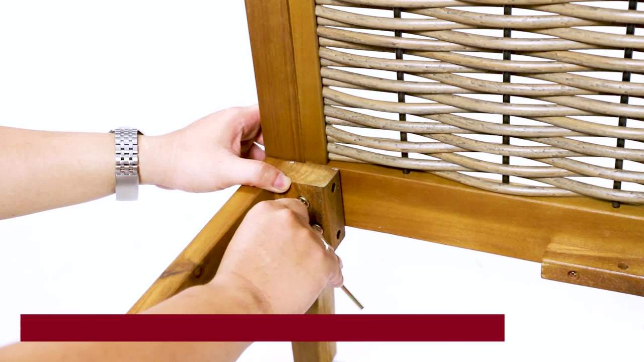 thumbnail video image 2 of Rattler Acacia Wood and Wicker Outdoor Club Chair with Cushions, Teak, Mixed Brown, and Beige, 2 of 9