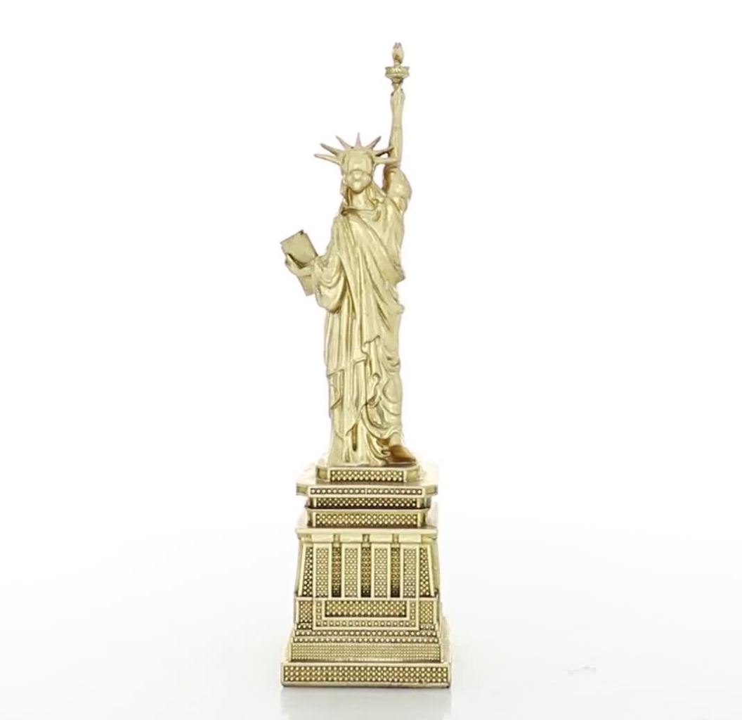 thumbnail video image 2 of 5" x 17" Gold Polystone Statue of Liberty Sculpture, by DecMode, 2 of 9