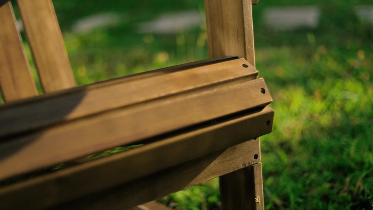 thumbnail video image 2 of GDF Studio Cara Outdoor Acacia Wood Adirondack Rocking Chair, Dark Brown, 2 of 11