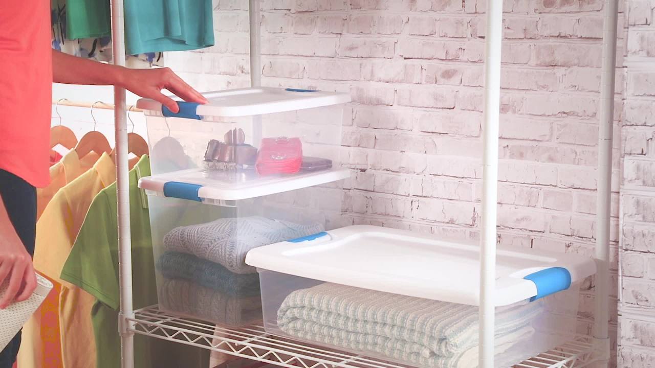 thumbnail video image 2 of Sterilite 18848012 15-Quart Clear Storage Tote Box w/Latching Container Lid, 2 of 5