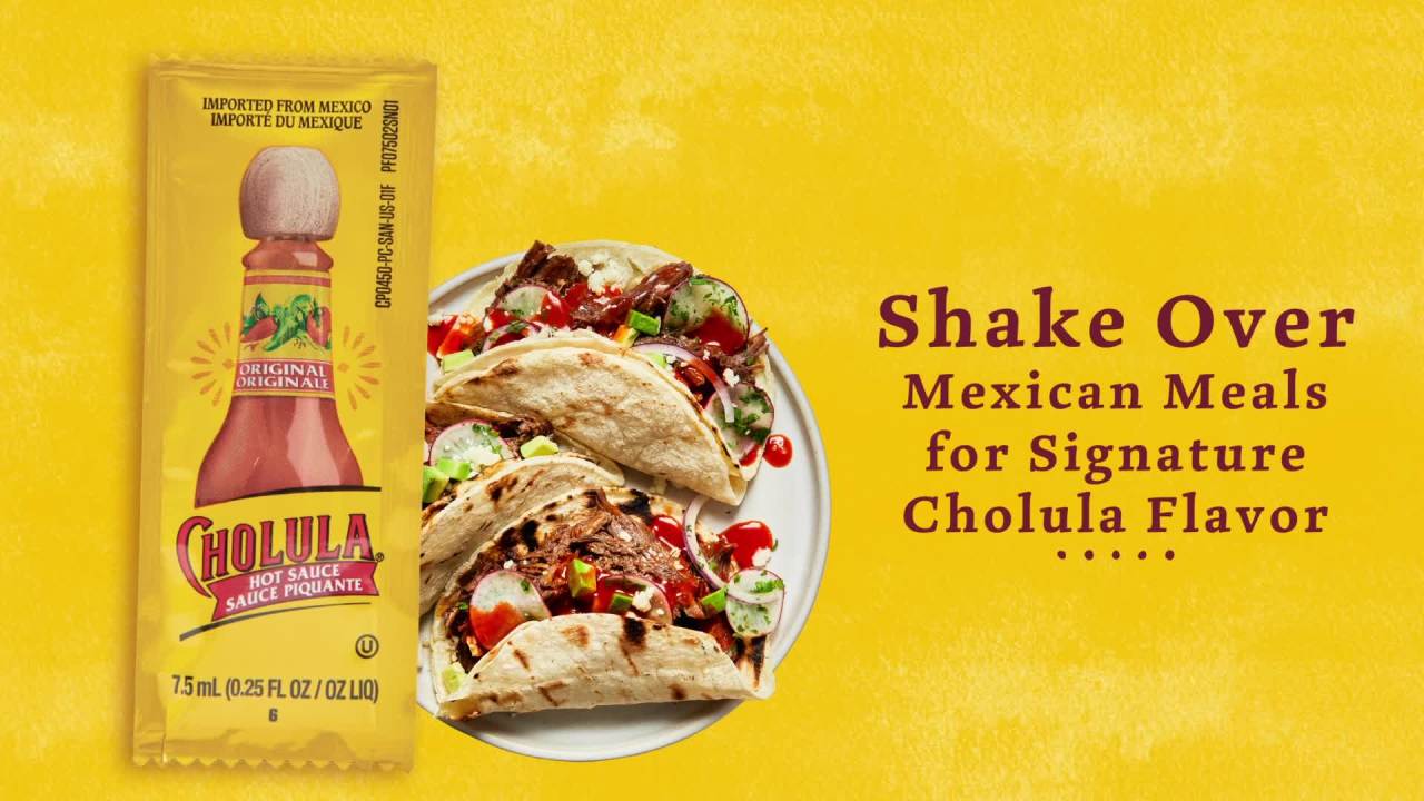 thumbnail video image 2 of Cholula Portion Packs 200-.25 Fluid Ounce Original Hot Sauce, 2 of 3
