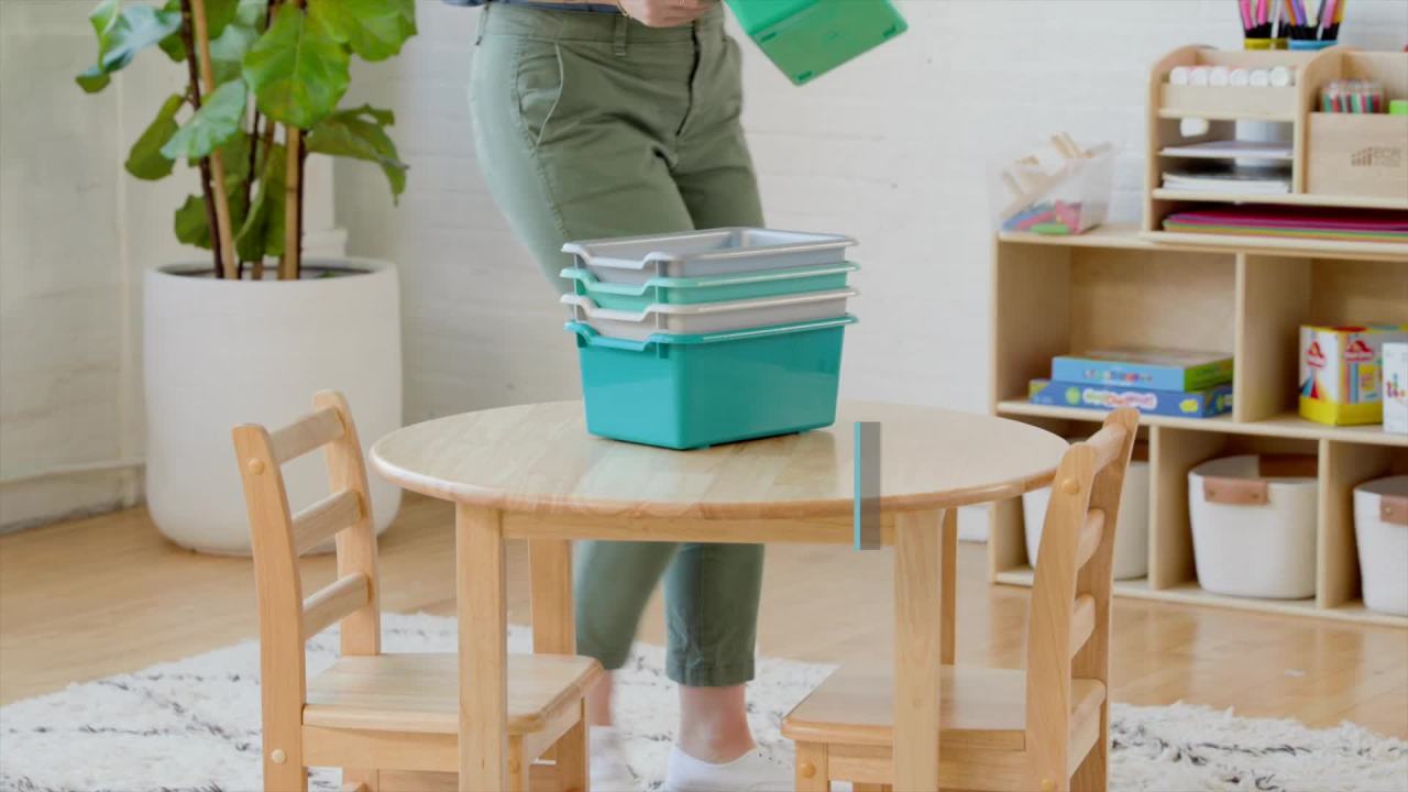 thumbnail video image 2 of ECR4Kids Scoop Front Plastic Storage Bins, Multipurpose Organization, Navy, 10-Piece, 2 of 10