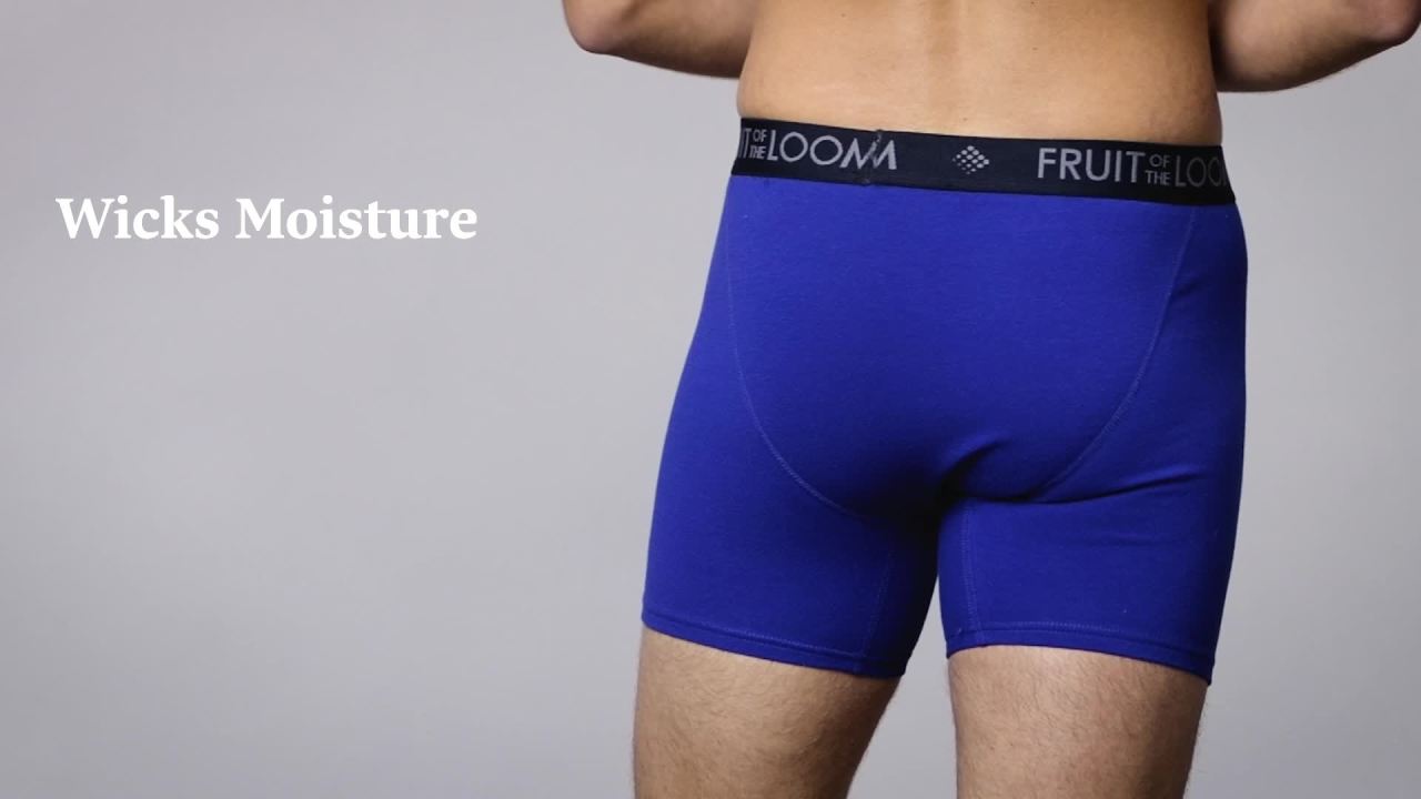 thumbnail video image 2 of Fruit of the Loom Men's Breathable Cotton Micro-Mesh Long Leg Boxer Briefs, 3-Pack, 2 of 11