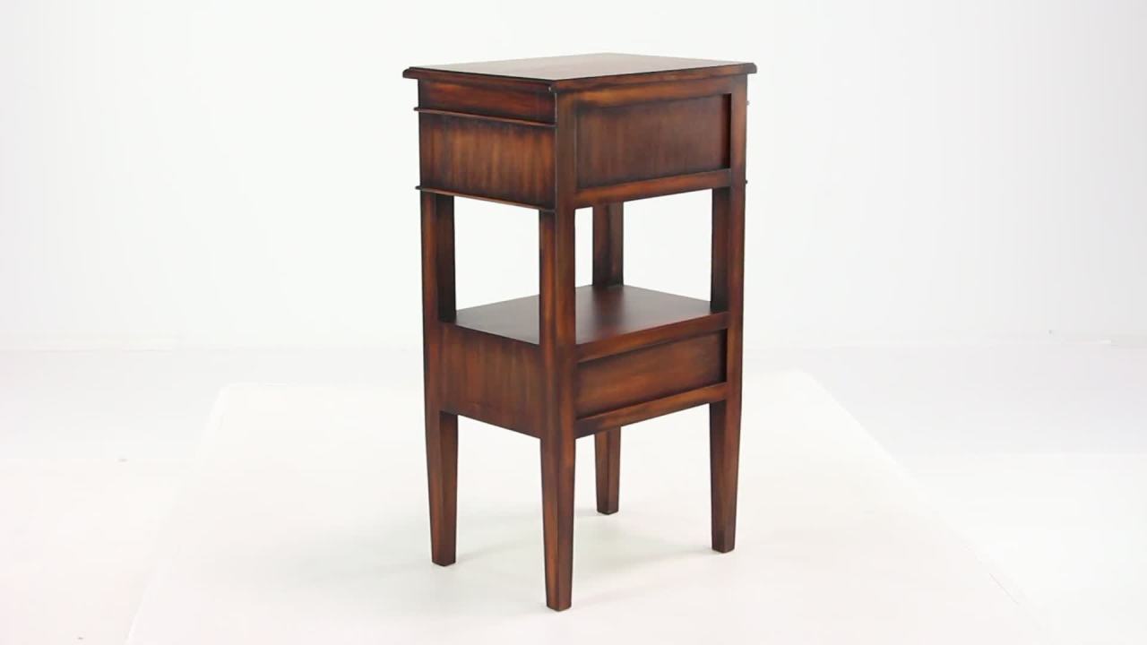 thumbnail video image 2 of DecMode 16" x 29" Brown Wood Square 2 Drawer and 1 Shelf Accent Table, 1-Piece, 2 of 18