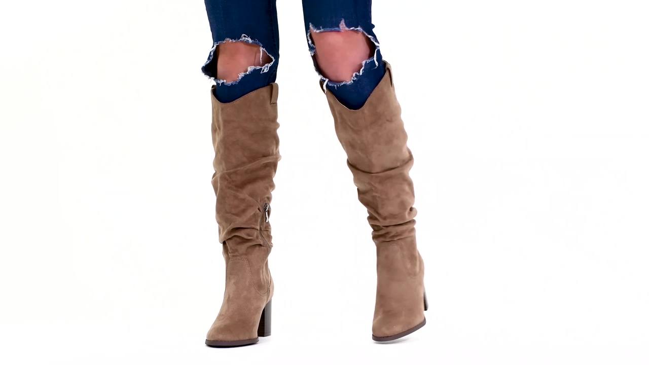 thumbnail video image 2 of Journee Womens Aneil Stacked Heel Knee High Boots, Widths Available, 2 of 10