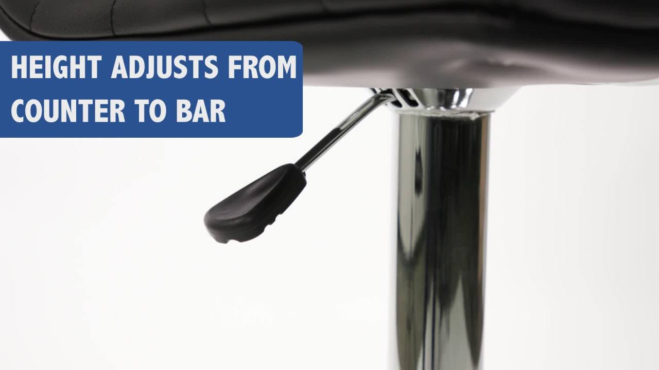 thumbnail video image 2 of Flash Furniture Vincent 2 Pack Modern Orange Vinyl Adjustable Bar Stool with Back, Counter Height Swivel Stool with Chrome Pedestal Base, 2 of 15