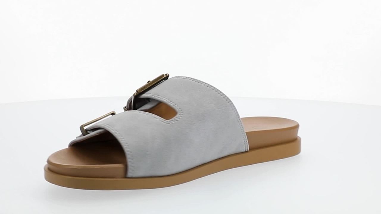 thumbnail video image 2 of Journee Womens Cosette Double Strap and Buckle Slip On Flat Sandals, 2 of 10