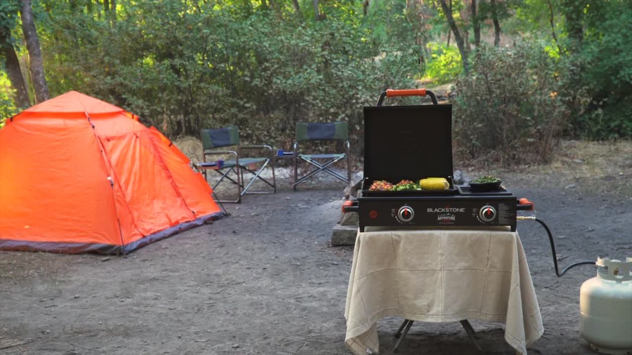 thumbnail video image 2 of Blackstone Adventure Ready 17" Tabletop Propane Griddle with Range Top, 2 of 17