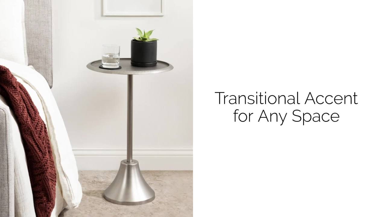 thumbnail video image 2 of Kate and Laurel Sanzo Modern Pedestal Side Table, 15 x 15 x 24, Antique Silver, Decorative End Table with Hammered Tabletop for Use as a Bedroom Nightstand or Living Room Accent Table, 2 of 8