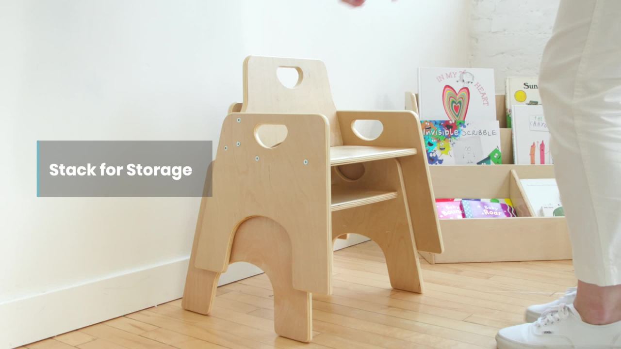 thumbnail video image 2 of Stackable Wooden Toddler Chair, 8in, 2 of 10