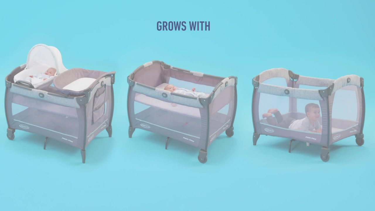 thumbnail video image 4 of Graco Pack 'N Play Close2Baby Playard with Bassinet and Changer, Grey Derby, 4 of 4