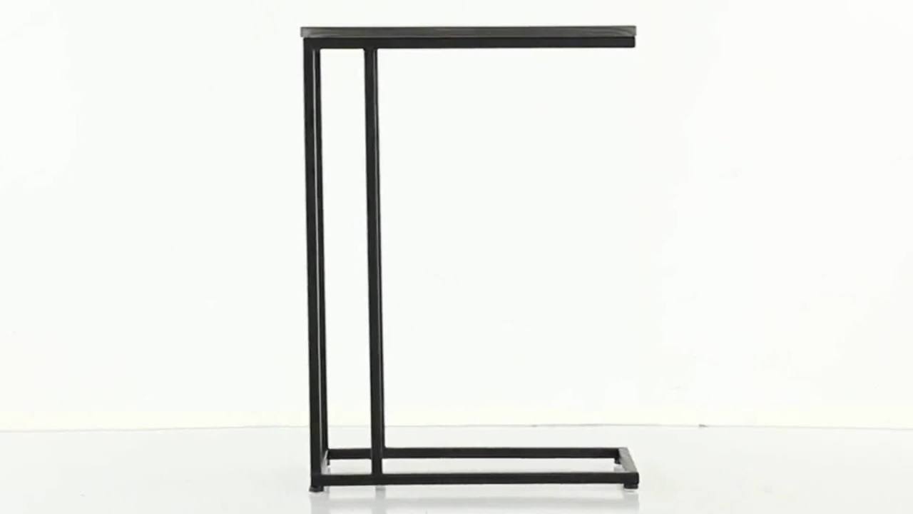 thumbnail video image 2 of DecMode 19" x 26" Dark Brown Wood C-Shaped Accent Table with Black Metal Base, 1-Piece, 2 of 16